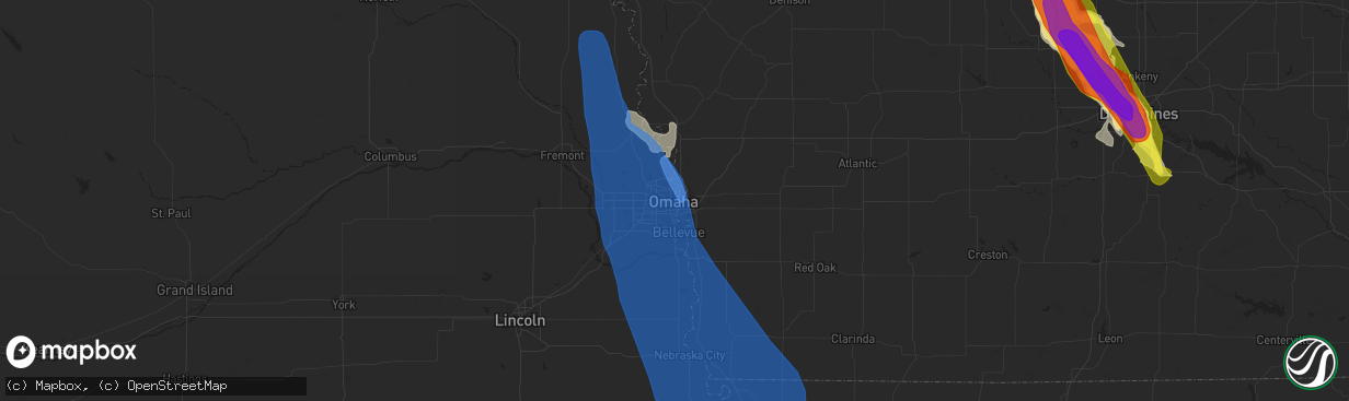 Hail map in Omaha, NE on July 9, 2021