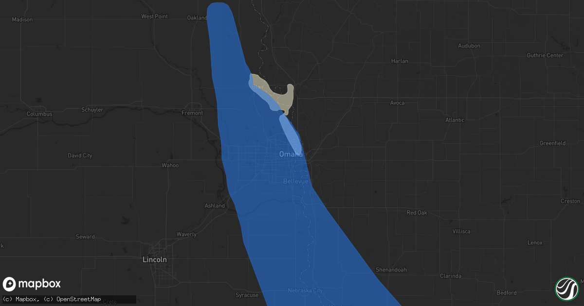 Hail map in Omaha, NE on July 9, 2021