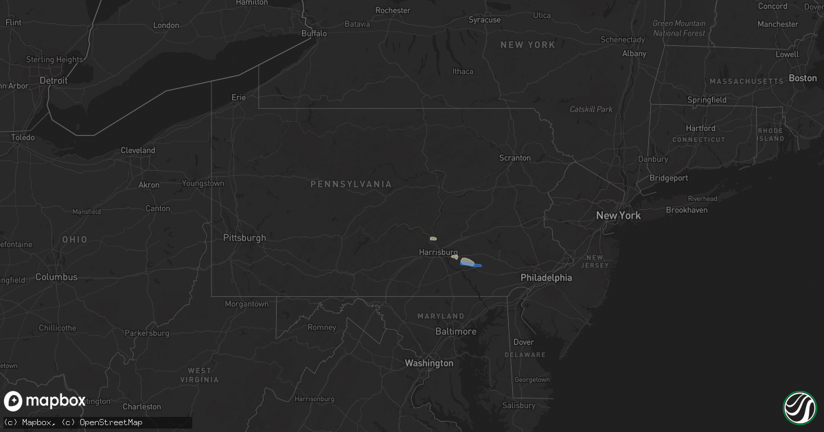 Hail map in Pennsylvania on July 9, 2021