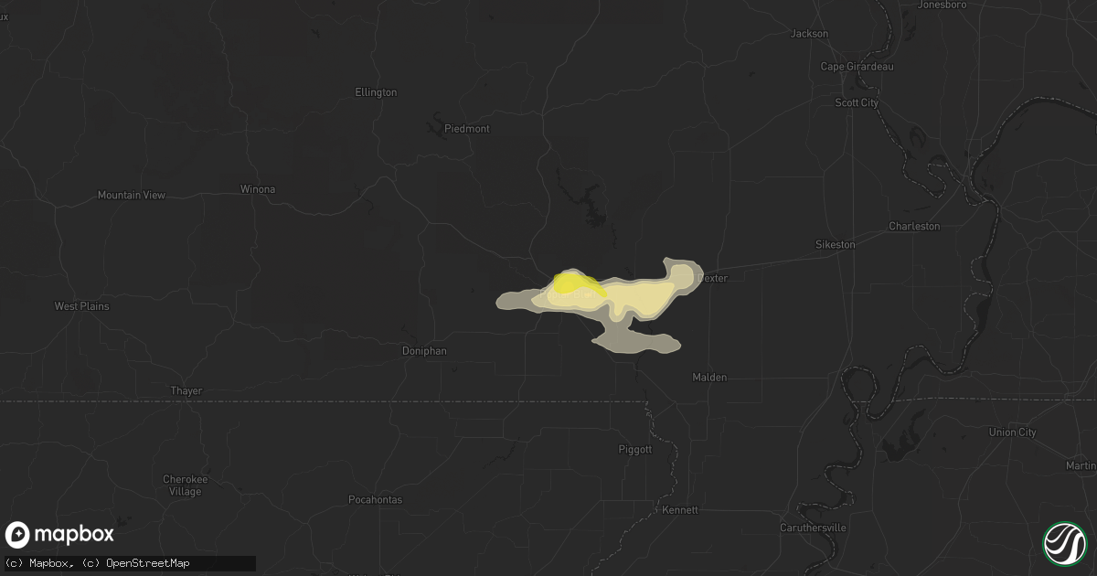 Hail map in Poplar Bluff, MO on July 9, 2021