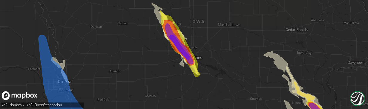 Hail map in Urbandale, IA on July 9, 2021