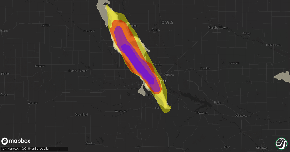 Hail map in Urbandale, IA on July 9, 2021