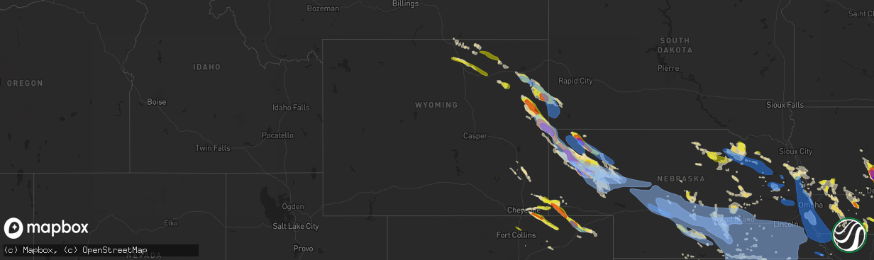 Hail map in Wyoming on July 9, 2021