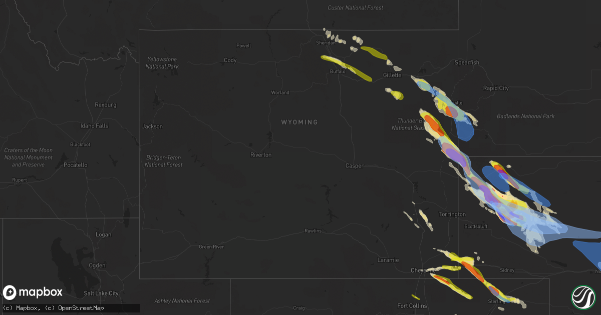Hail map in Wyoming on July 9, 2021