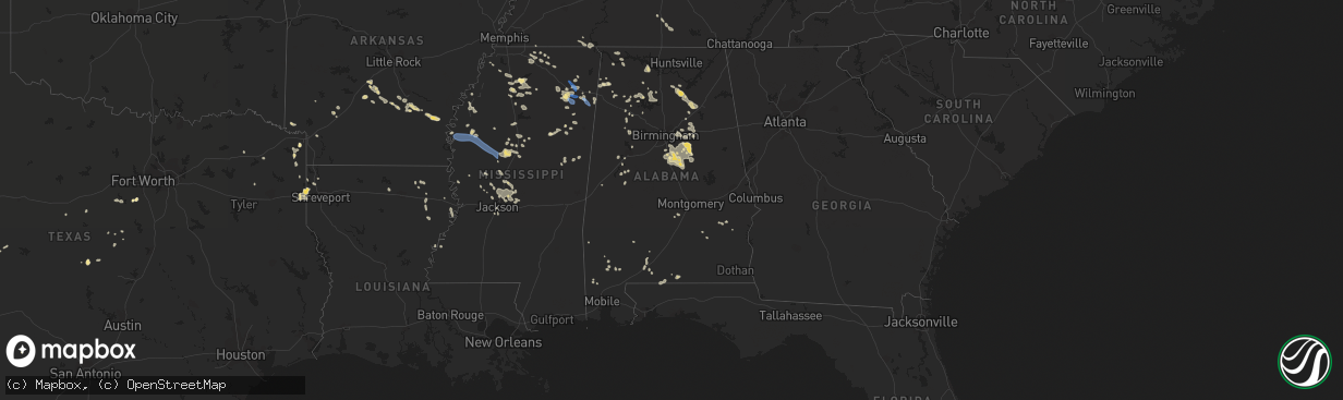 Hail map in Alabama on July 9, 2022
