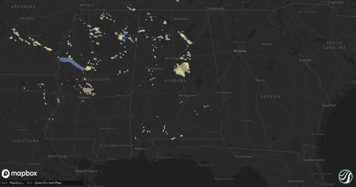 Hail map in Alabama on July 9, 2022