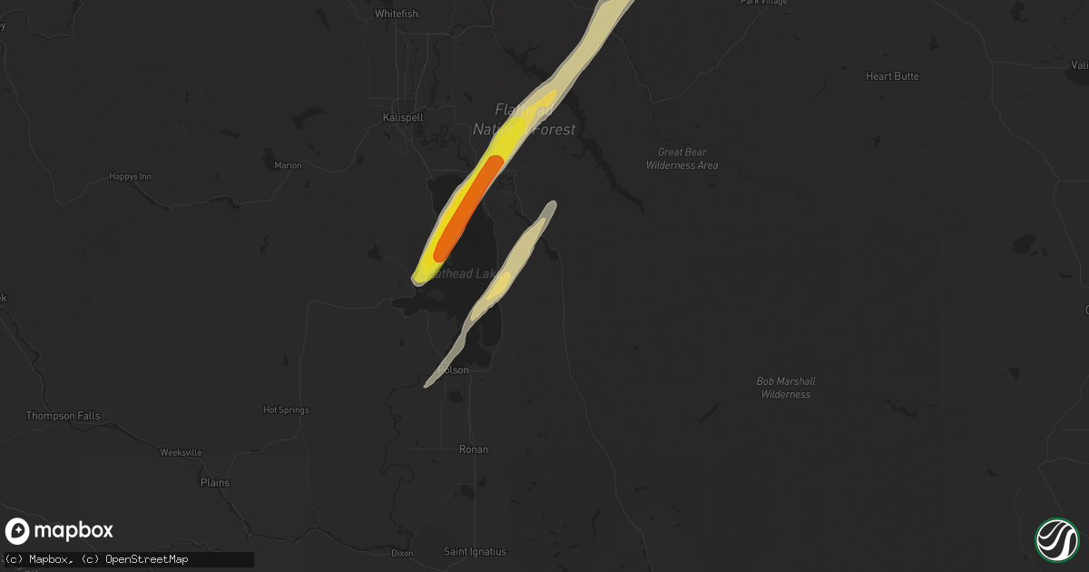 Hail map in Bigfork, MT on July 9, 2022
