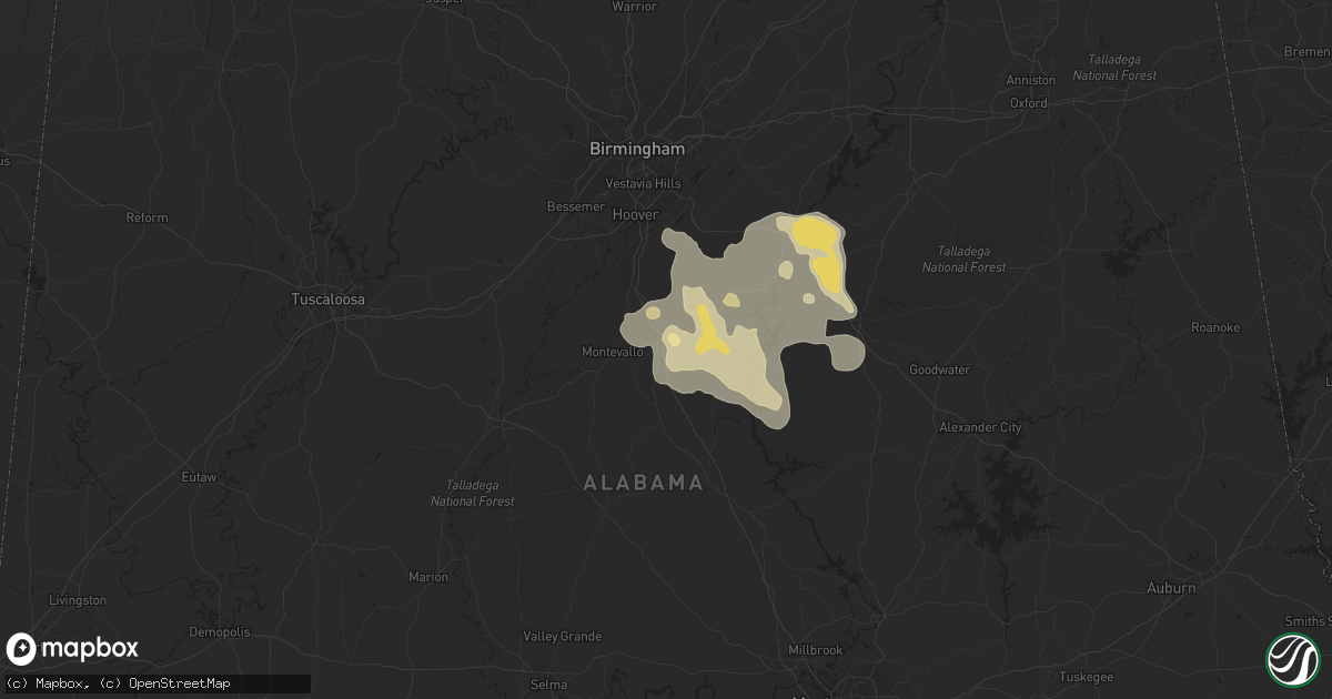 Hail map in Calera, AL on July 9, 2022