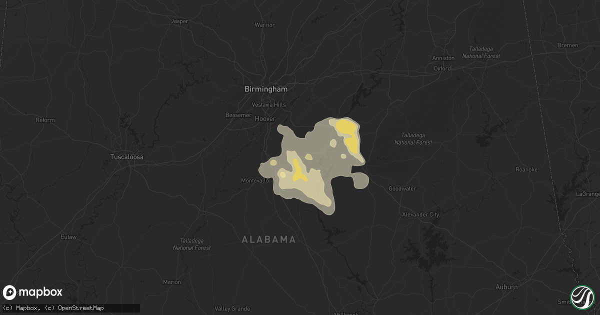 Hail map in Columbiana, AL on July 9, 2022
