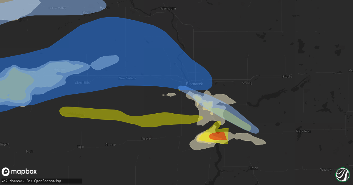Hail map in Mandan, ND on July 9, 2022