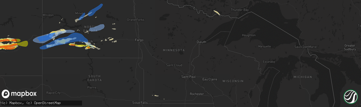 Hail map in Minnesota on July 9, 2022