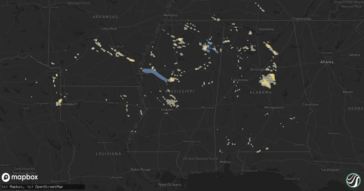 Hail map in Mississippi on July 9, 2022