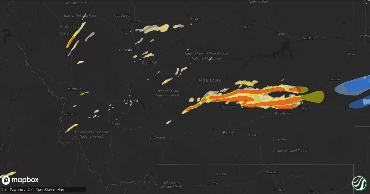 Hail map in Montana on July 9, 2022