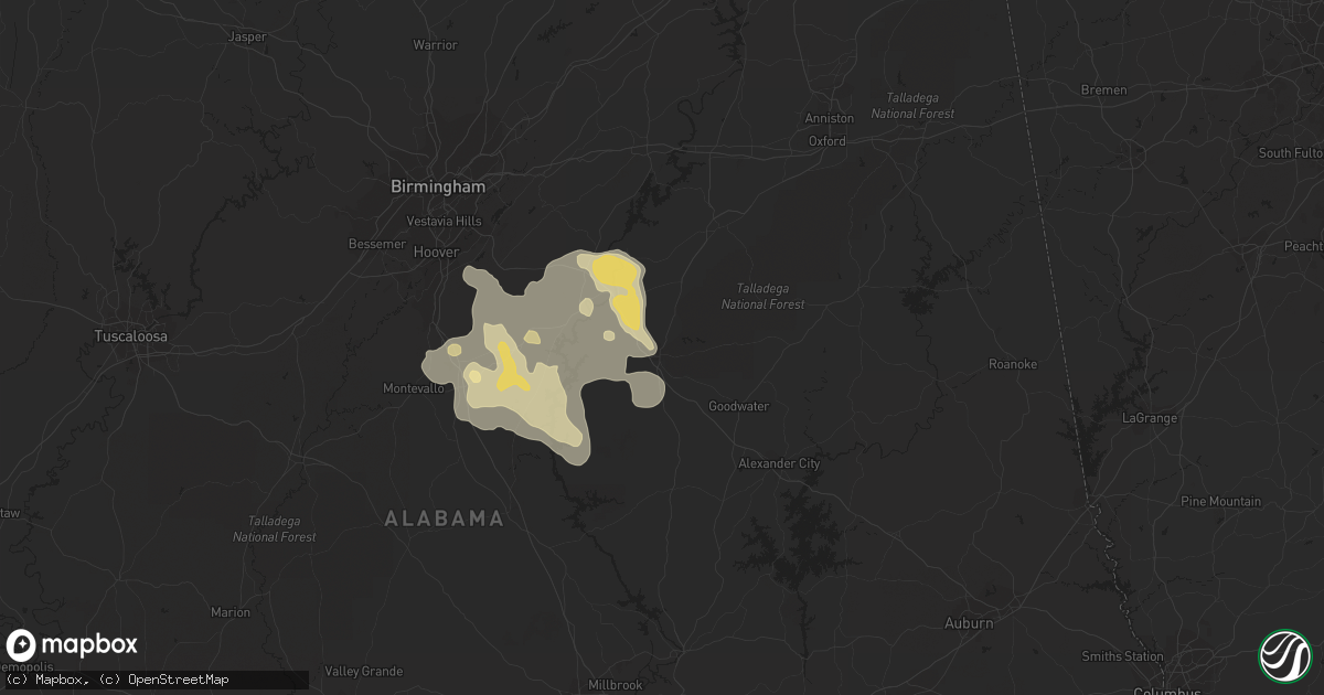 Hail map in Sylacauga, AL on July 9, 2022
