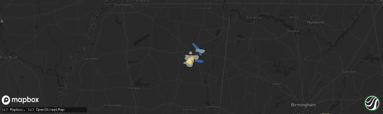 Hail map in Tupelo, MS on July 9, 2022