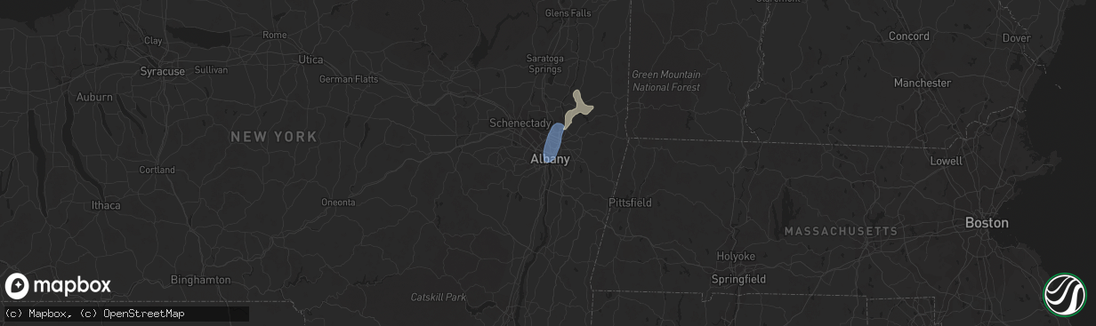 Hail map in Albany, NY on July 9, 2023