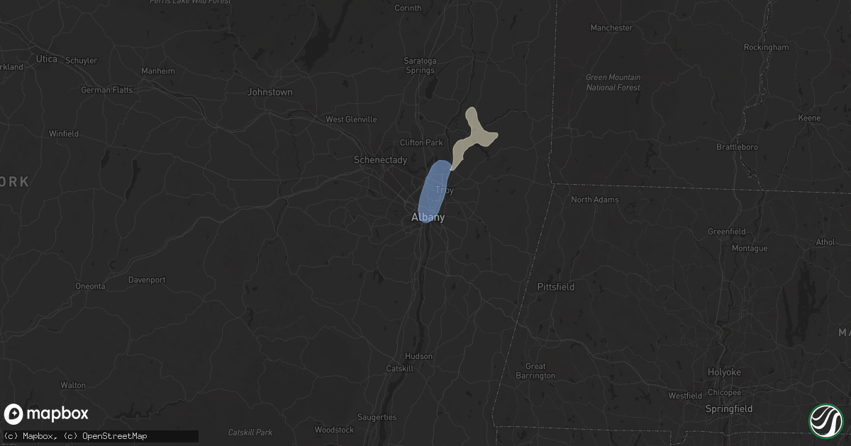 Hail map in Albany, NY on July 9, 2023