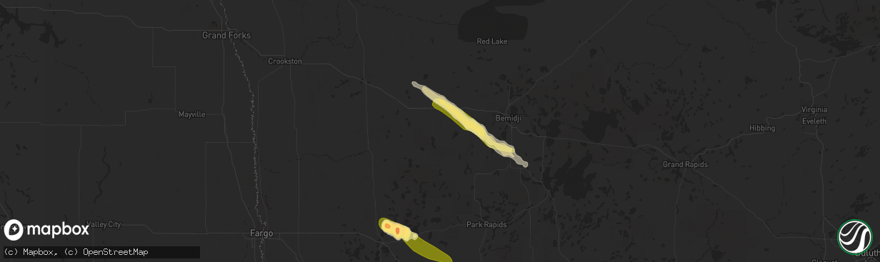 Hail map in Bagley, MN on July 9, 2023