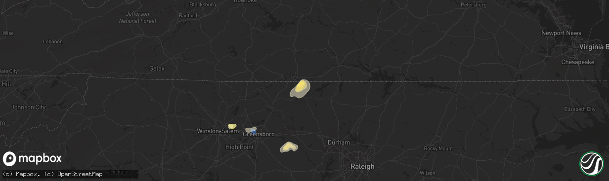 Hail map in Blanch, NC on July 9, 2023