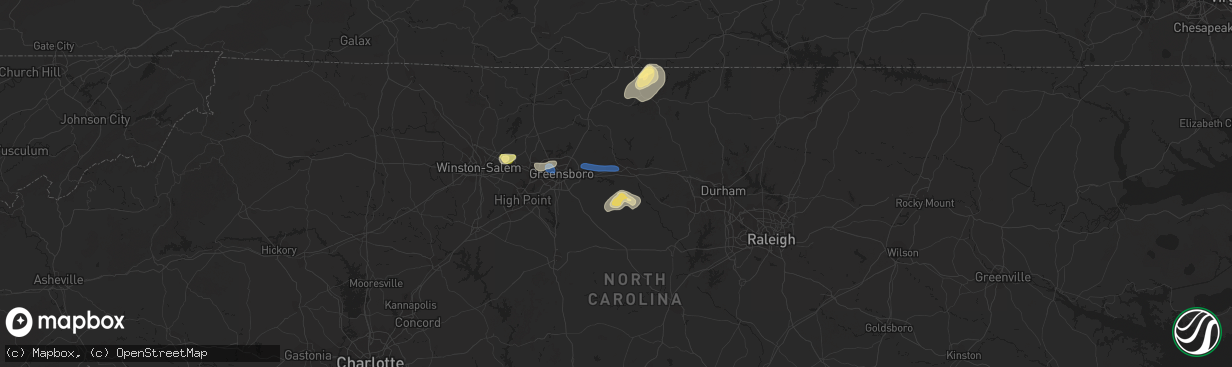 Hail map in Burlington, NC on July 9, 2023