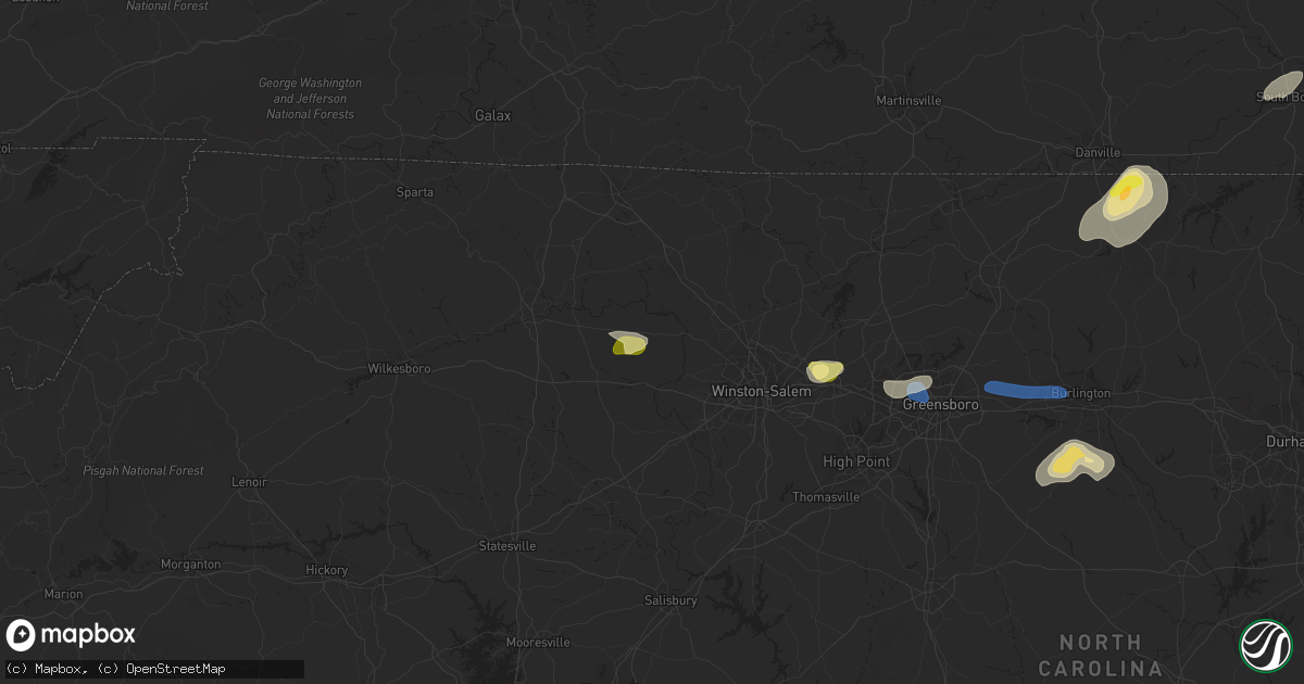 Hail map in East Bend, NC on July 9, 2023
