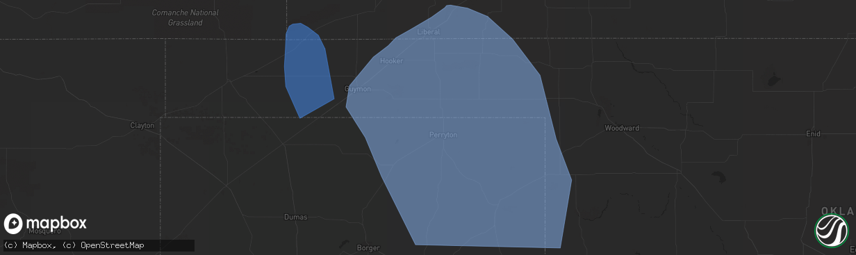 Hail map in Elkhart, KS on July 9, 2023