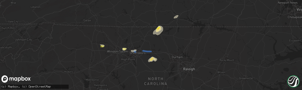 Hail map in Elon, NC on July 9, 2023