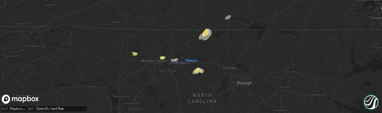 Hail map in Gibsonville, NC on July 9, 2023