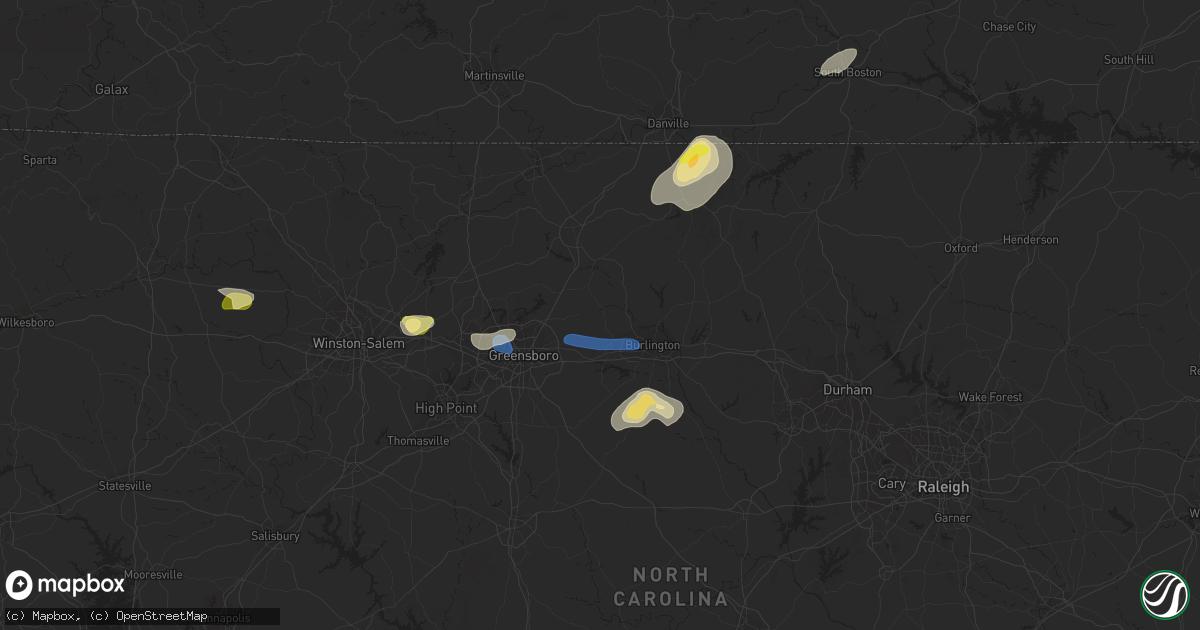 Hail map in Gibsonville, NC on July 9, 2023