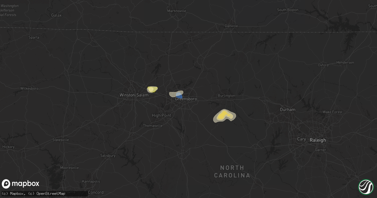 Hail map in Greensboro, NC on July 9, 2023