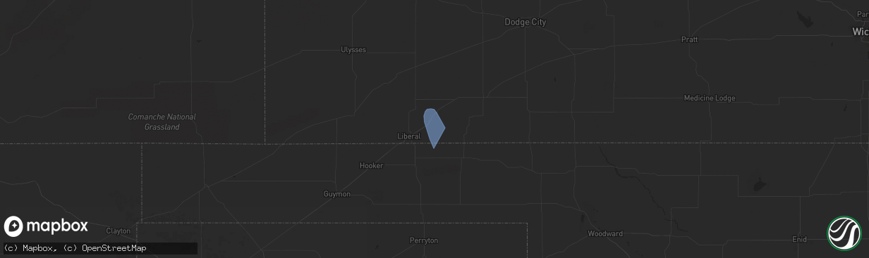 Hail map in Hugoton, KS on July 9, 2023