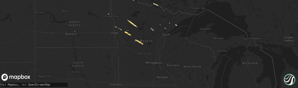 Hail map in Minnesota on July 9, 2023