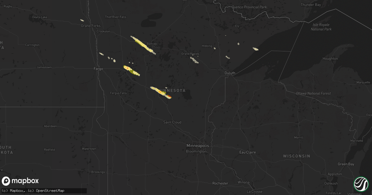 Hail map in Minnesota on July 9, 2023