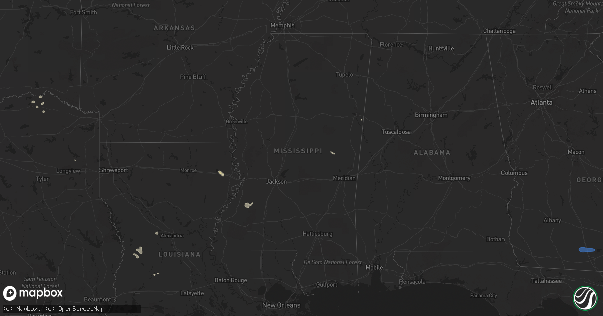 Hail map in Mississippi on July 9, 2023