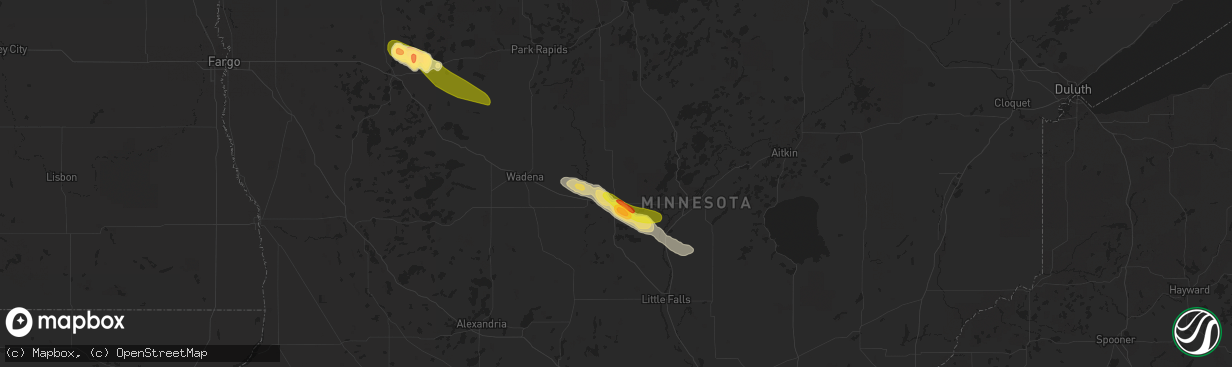 Hail map in Motley, MN on July 9, 2023