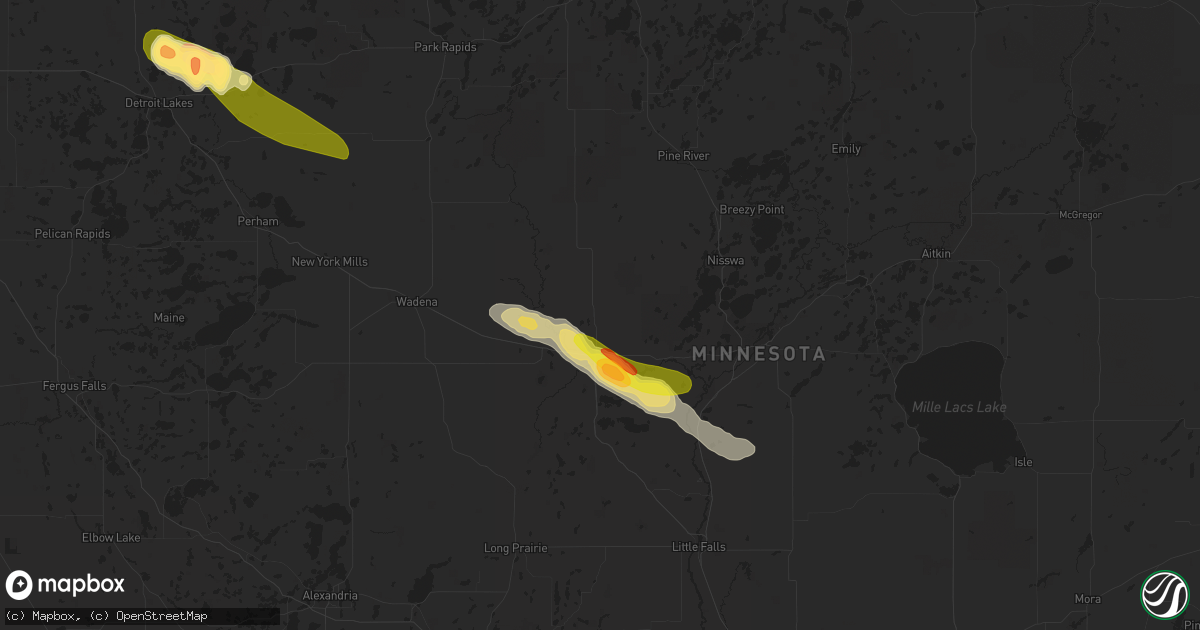 Hail map in Motley, MN on July 9, 2023
