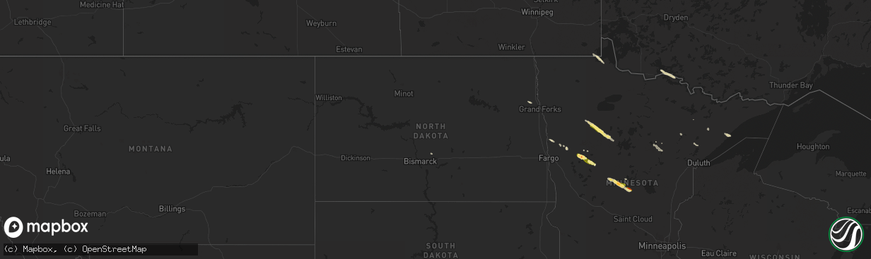 Hail map in North Dakota on July 9, 2023
