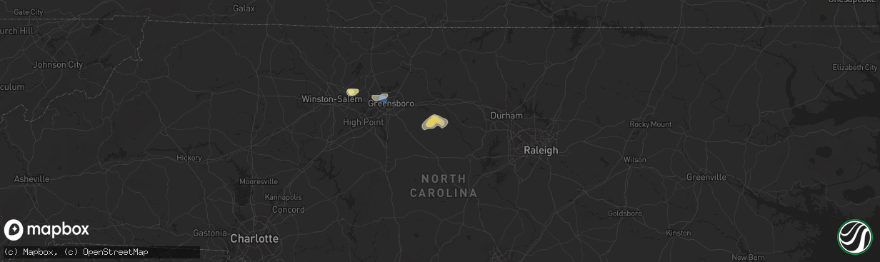 Hail map in Snow Camp, NC on July 9, 2023