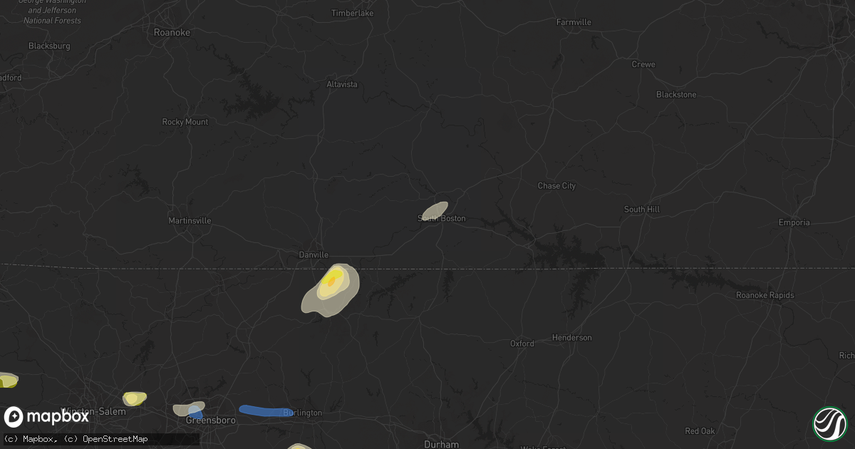 Hail map in South Boston, VA on July 9, 2023