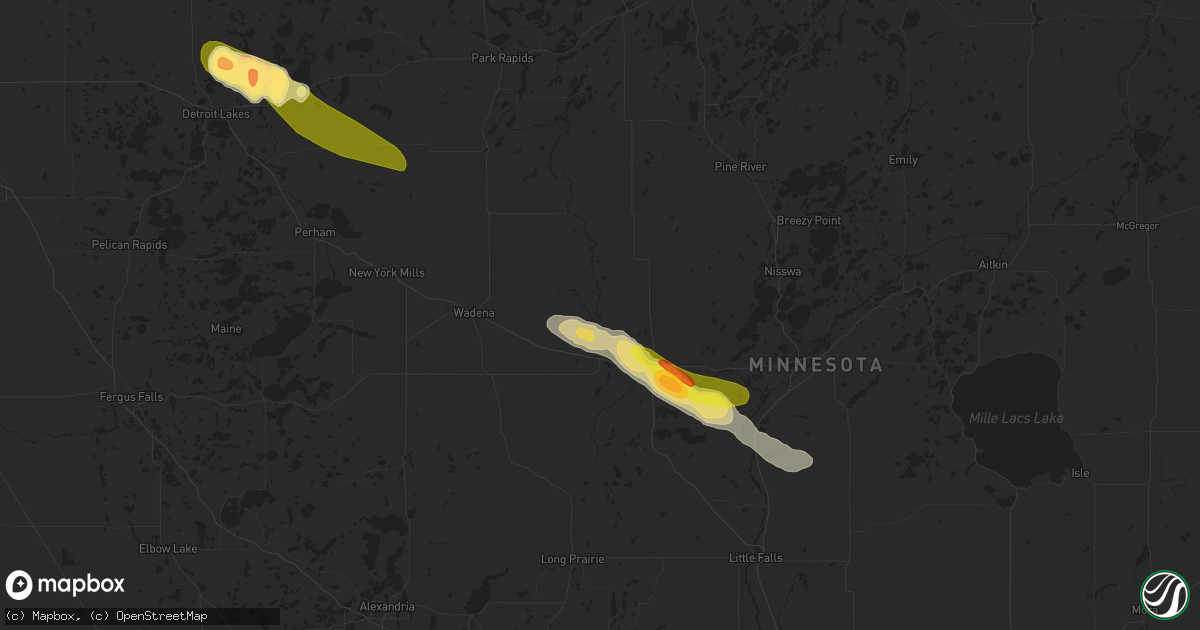Hail map in Staples, MN on July 9, 2023