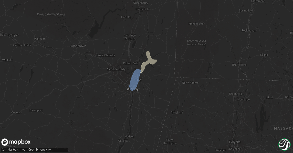 Hail map in Troy, NY on July 9, 2023