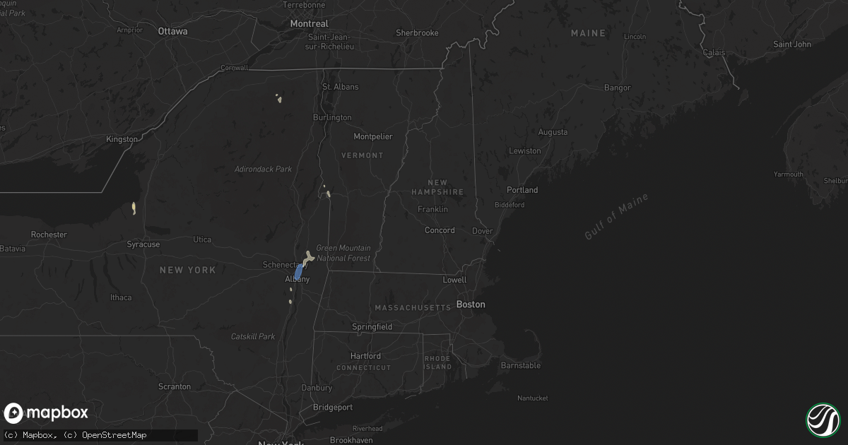 Hail map in Vermont on July 9, 2023
