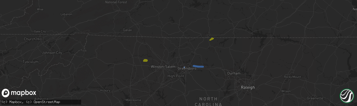 Hail map in Yadkinville, NC on July 9, 2023