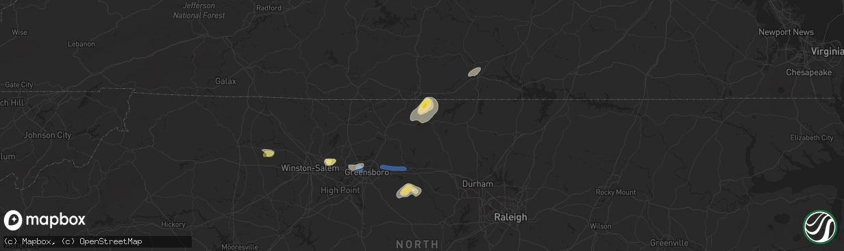 Hail map in Yanceyville, NC on July 9, 2023