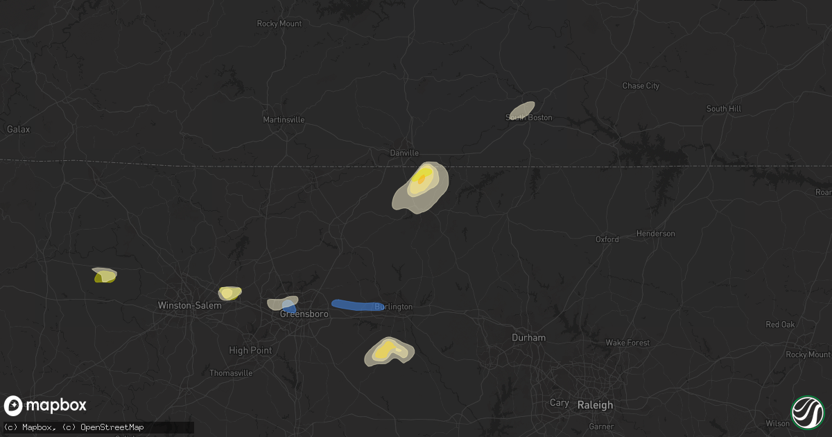 Hail map in Yanceyville, NC on July 9, 2023