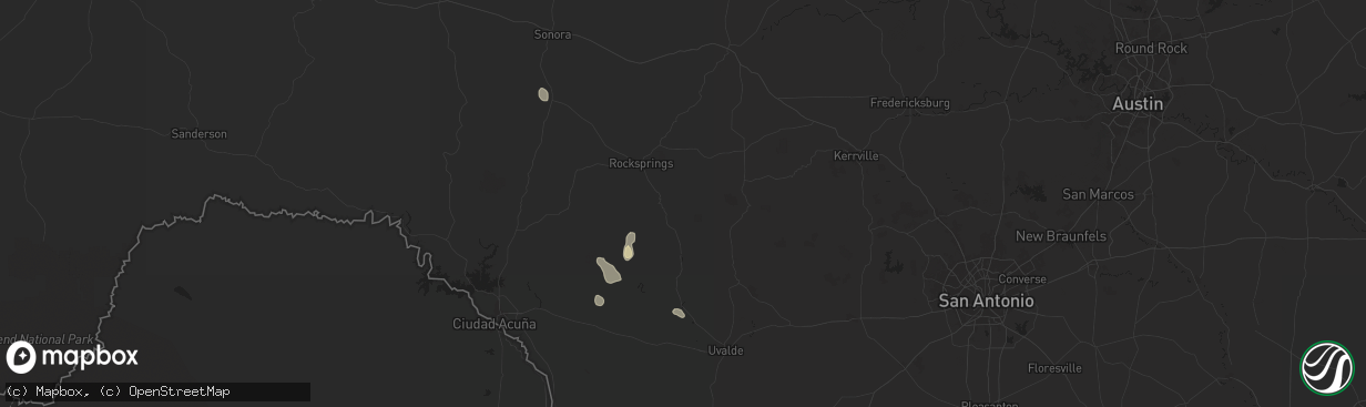 Hail map in Barksdale, TX on July 9, 2024