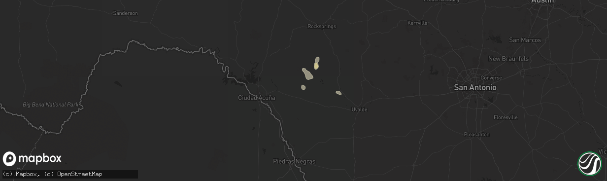 Hail map in Brackettville, TX on July 9, 2024