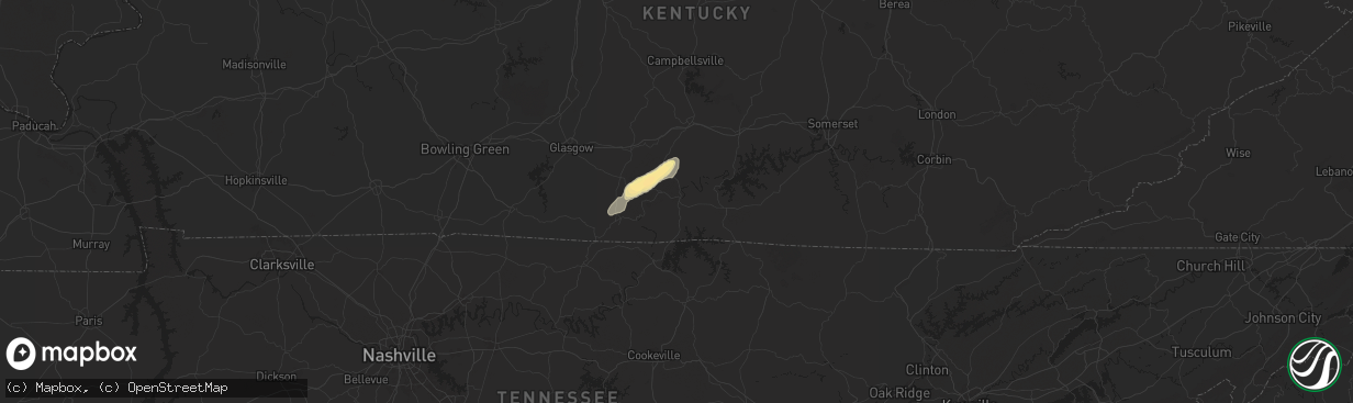 Hail map in Burkesville, KY on July 9, 2024