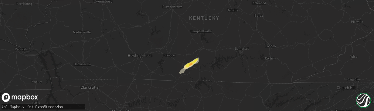 Hail map in Edmonton, KY on July 9, 2024