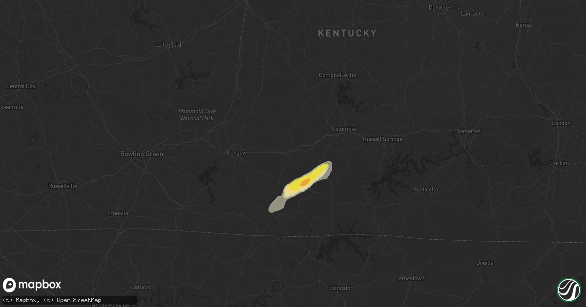 Hail map in Edmonton, KY on July 9, 2024